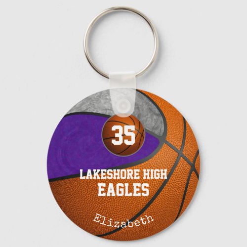 purple gray school team colors girls basketball keychain