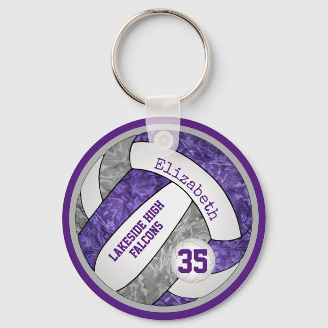 purple gray school team colors girls volleyball keychain (Front)