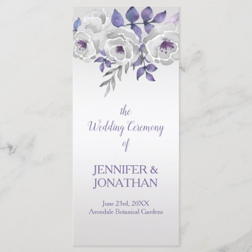 Purple Gray Silver Floral Wedding Program