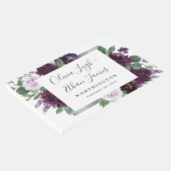 Purple Gray Silver Watercolor Peony Fall Wedding Guest Book by RusticWeddings at Zazzle