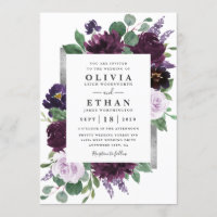 Purple Gray Silver Watercolor Peony Fall Wedding