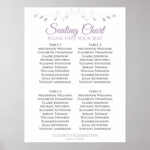 Purple & Gray Simple 4 Table Wedding Seating Chart