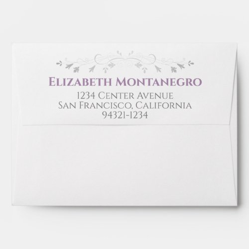 Purple  Gray Simple Elegant Filigree Wedding Envelope