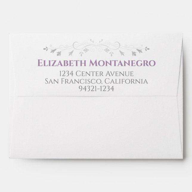 Purple & Gray Simple Elegant Filigree Wedding Envelope (Back (Top Flap))