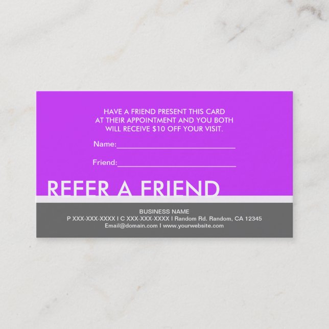 Purple gray simple refer a friend custom cards (Front)