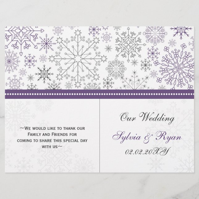 purple gray snowflake bi fold Wedding program (Front)