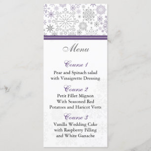 purple gray snowflake winter wedding menu cards