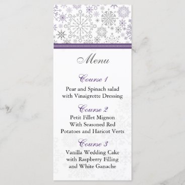 purple gray snowflake winter wedding menu cards