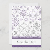 purple gray snowflake winter wedding save the date