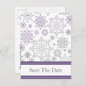 purple gray snowflake winter wedding save the date announcement postcard (Front/Back)