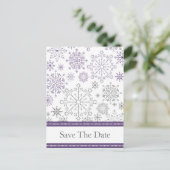 purple gray snowflake winter wedding save the date announcement postcard (Standing Front)