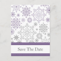 purple gray snowflake winter wedding save the date announcement postcard