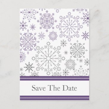 purple gray snowflake winter wedding save the date announcement postcard
