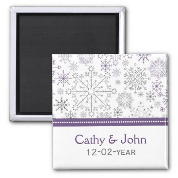 purple gray snowflake winter wedding save the date magnet