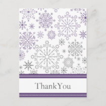 purple gray snowflake   winter wedding Thank You Postcard