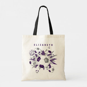 purple gray soccer ball blowout girls name tote bag