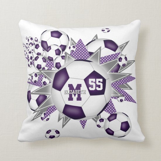purple gray soccer ball blowout girly sports room throw pillow