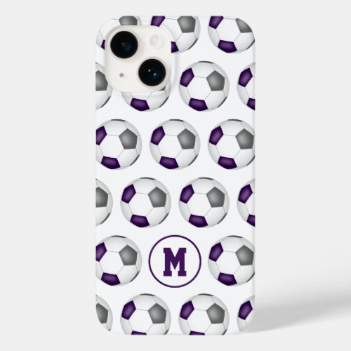 purple gray soccer balls pattern monogrammed Case_Mate iPhone 14 case