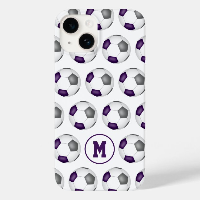 purple gray soccer balls pattern monogrammed Case-Mate iPhone case (Back)