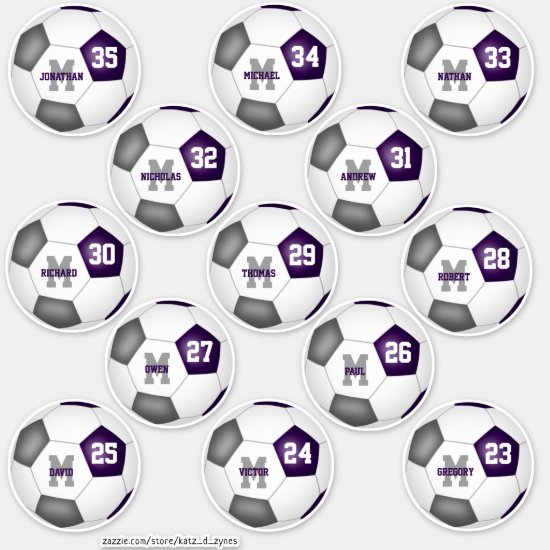 purple gray soccer team colors 13 players sticker