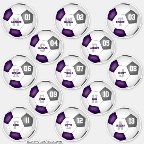 purple gray soccer team colors 13 players sticker