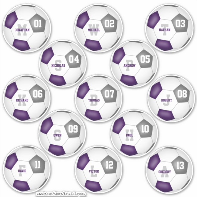 purple gray soccer team colors 13 players sticker (Front)