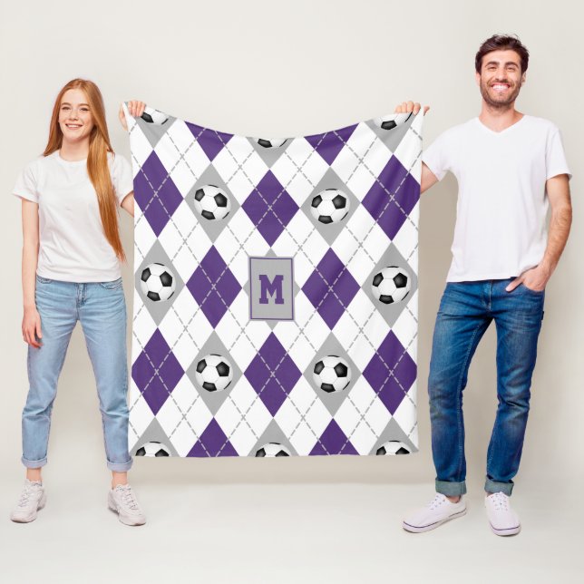 purple gray soccer team colors argyle pattern fleece blanket (In Situ)