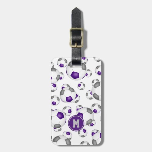 purple gray soccer team colors bag tag for kids