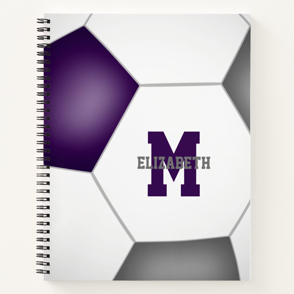 purple gray soccer team colors personalized notebook