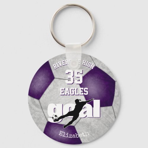 purple gray soccer team spirit girls sports keychain