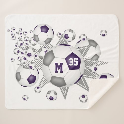 purple gray sports room soccer ball blowout sherpa blanket