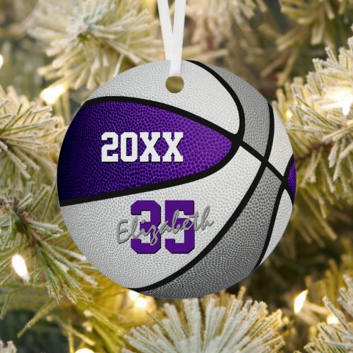 purple gray sports team colors basketball metal ornament