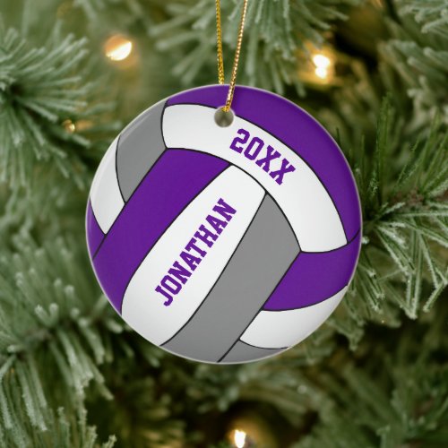 purple gray sports team colors boys volleyball ceramic ornament