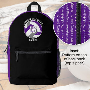 purple gray sports team colors volleyball player printed backpack