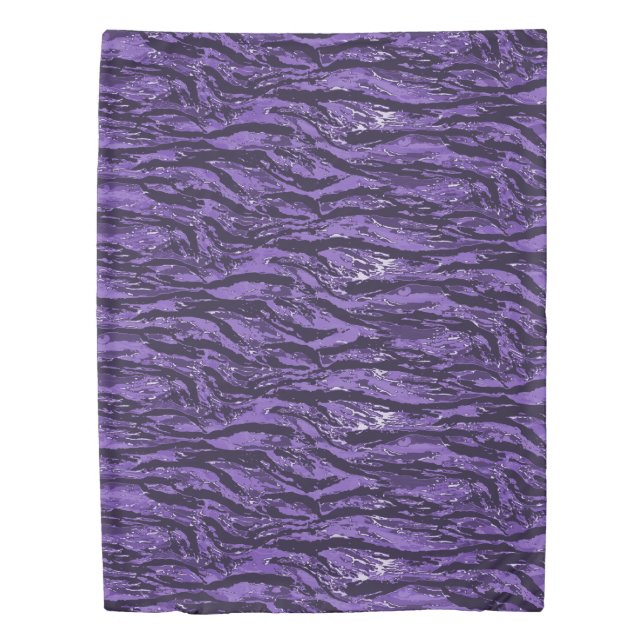 Purple - Gray Striped Camouflage Duvet Cover (Front)
