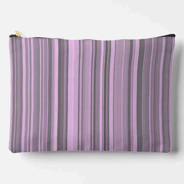 Purple Gray Stripes Large Accessory Pouch (Front)