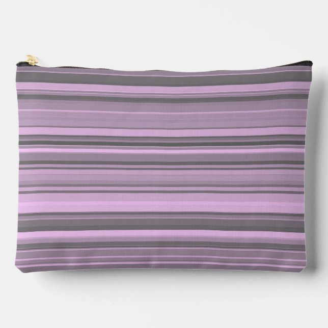Purple Gray Stripes Large Accessory Pouch (Front)