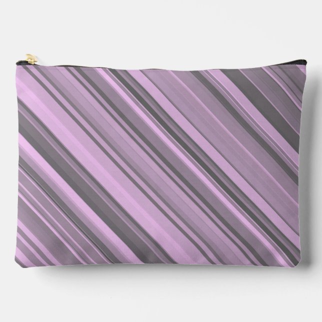 Purple Gray Stripes Large Accessory Pouch (Front)