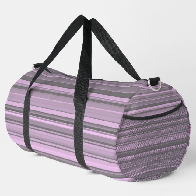 Purple Gray Stripes Large Duffle Bag (Right Corner)