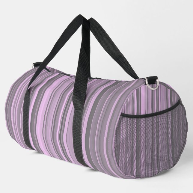 Purple Gray Stripes Large Duffle Bag (Right Corner)