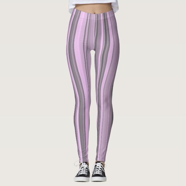 Purple Gray Stripes Leggings (Front)