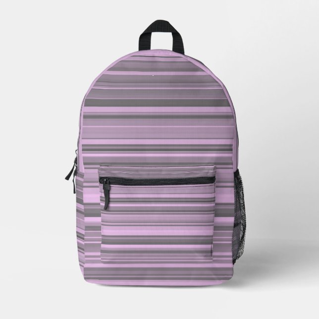 Purple Gray Stripes Printed Backpack (Front)
