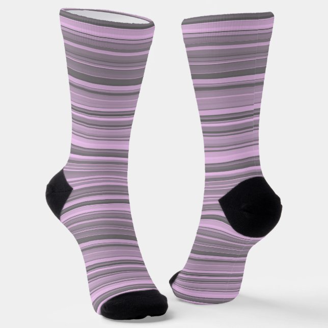 Purple Gray Stripes Seamless Pattern Socks (Angled)