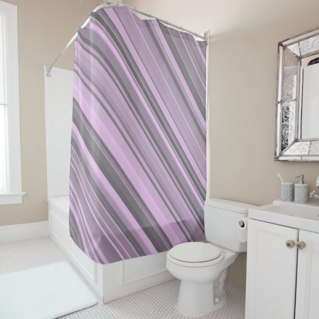 Purple Gray Stripes Shower Curtain (In Situ)