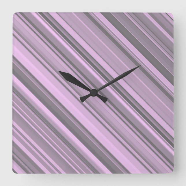 Purple Gray Stripes Square Wall Clock (Front)