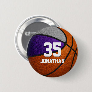 Purple gray team colors basketball boy girl name button