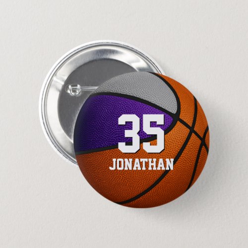 Purple gray team colors basketball boy girl name  button