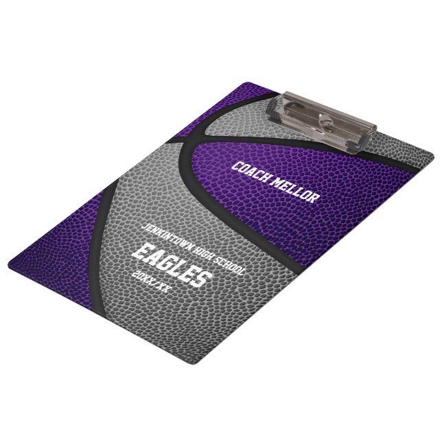 purple gray team colors basketball coach name clipboard (Angled)