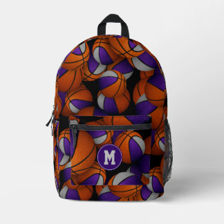 purple gray team colors basketballs pattern printed backpack