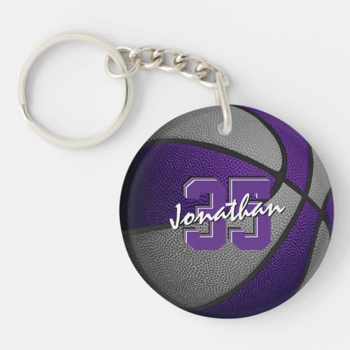 purple gray team colors boys girls basketball keychain
